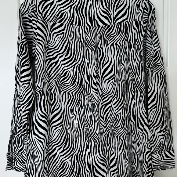 Michael Kors Womens Zebra Print Tunic Top XS Black Button Down Linen Blend NWT - Picture 2 of 14